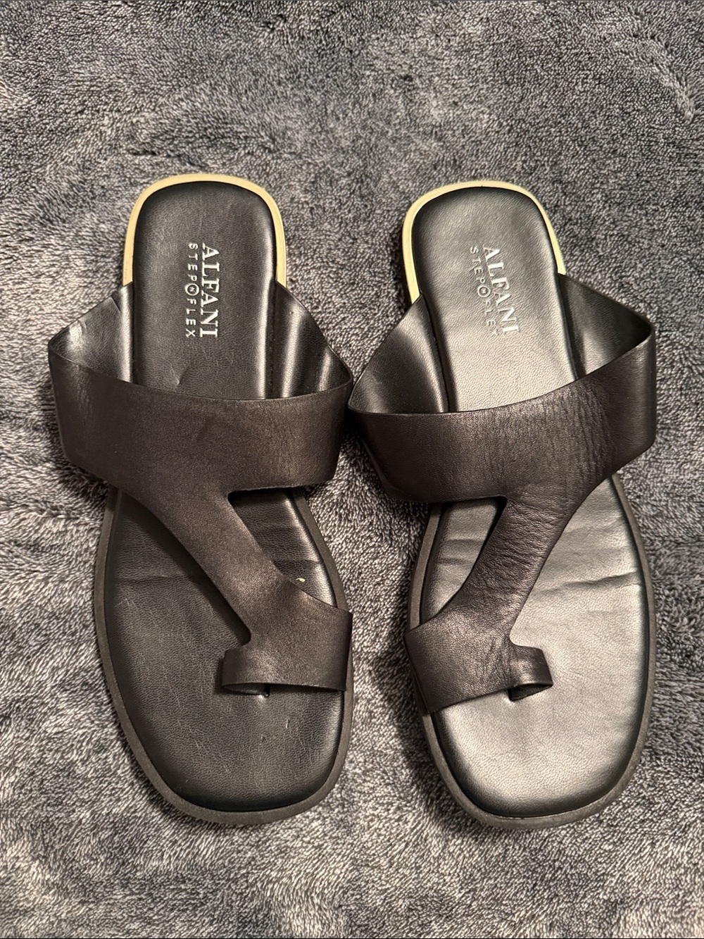 Alfani Black Leather Toe-Loop Slide Sandals